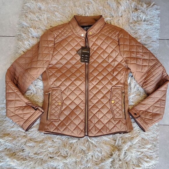 Women' Bomber Jacket with Zipped Pockets Color Brown - Picture 2 of 6